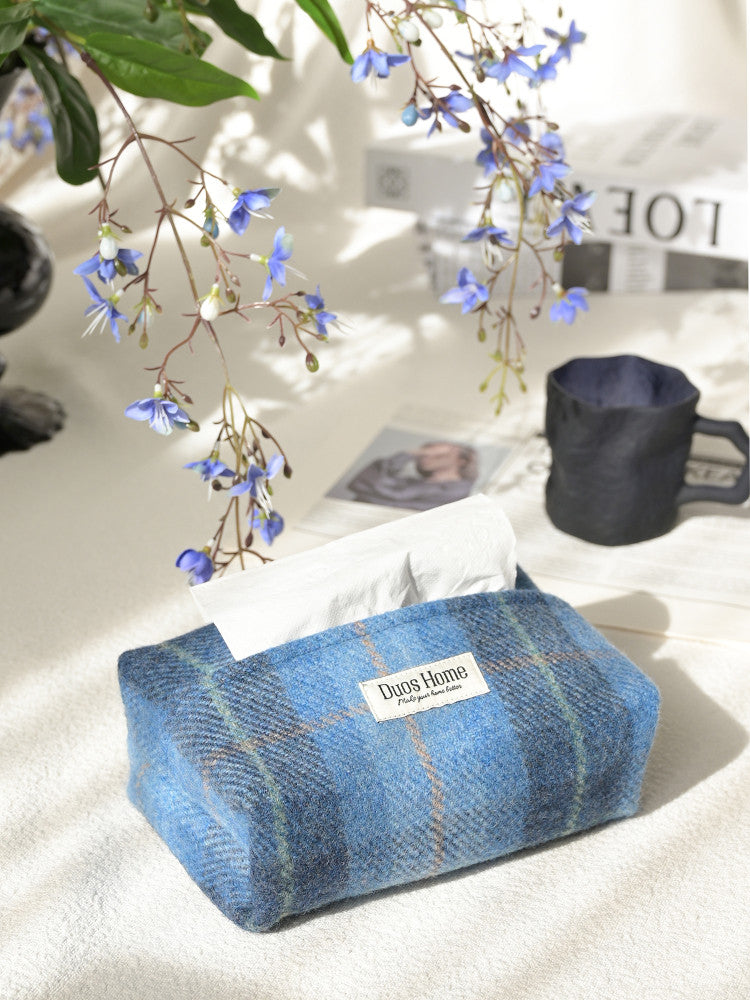 Duos Home 100% Wool Tissue Box Cover -Prussian Navy & Earth