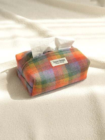 Duos Home 100% Wool Tissue Box Cover -Prussian Navy & Earth